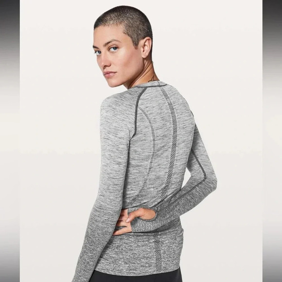 Lululemon Swiftly Tech Long Sleeve Crew Black / White (Grey Ombre) Size 4 - Picture 3 of 12